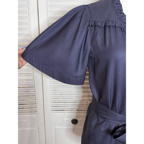 Marc Jacobs Womens Navy Silk Wrap Blouse Ruffle Trim Sz‎ 6 Office to Evening - Picture 4 of 14